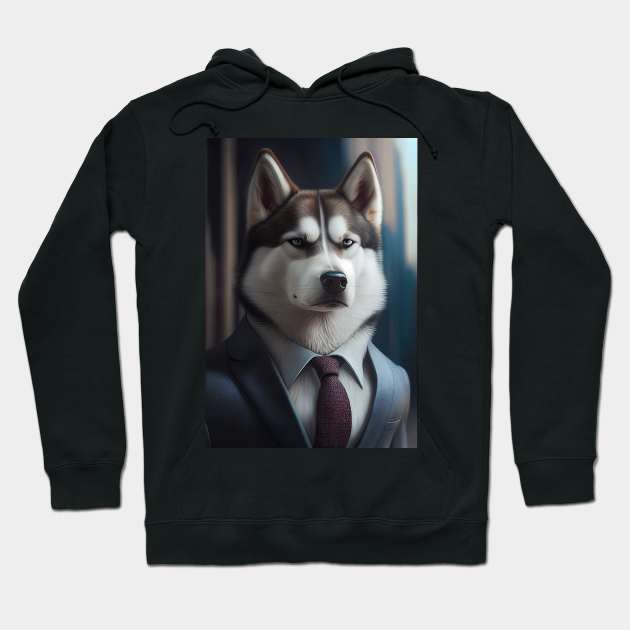 Adorable Husky Dog Wearing A Suit - Unique Wildlife Graphic For Fashion Lovers Hoodie by Whimsical Animals